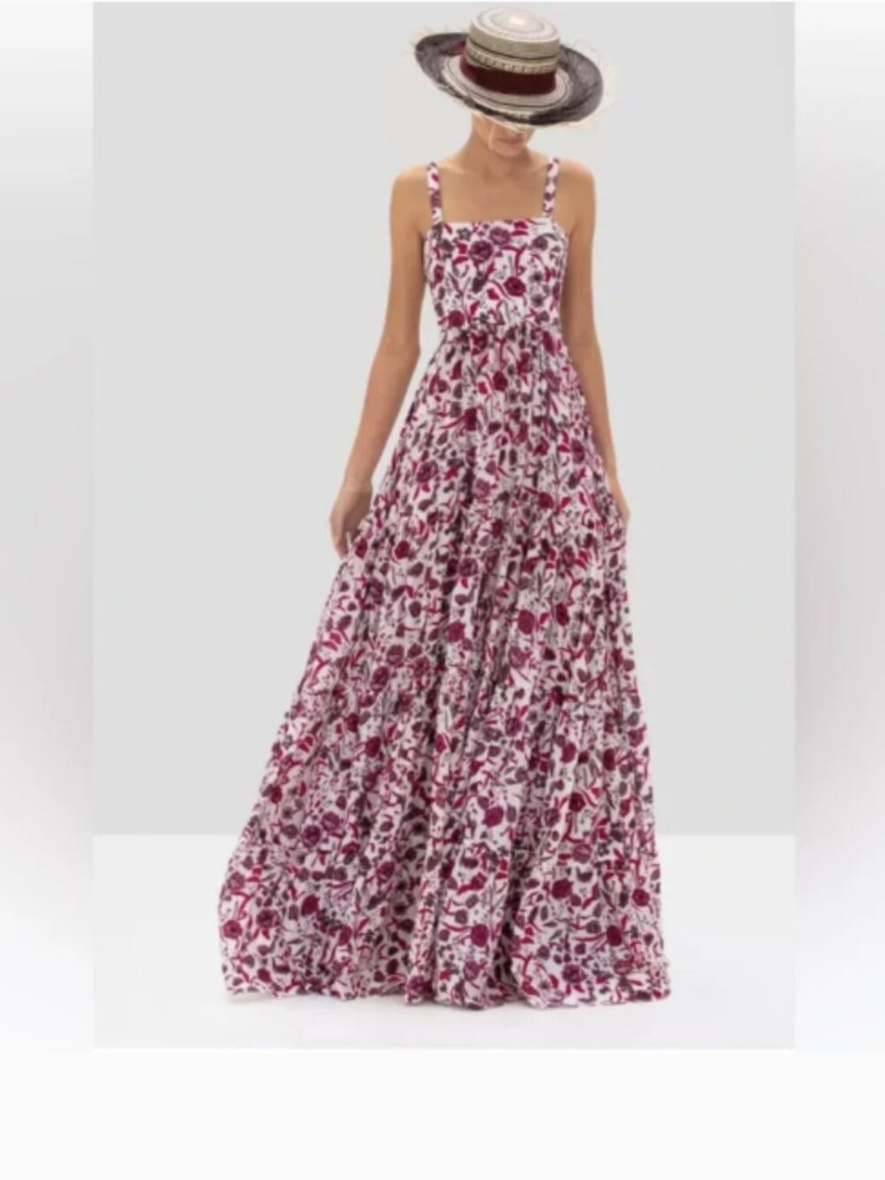 Alexis Zofia Berry Floral Smocked Tiered Crepe Maxi Dress Resortwear Medium - Picture 3 of 12